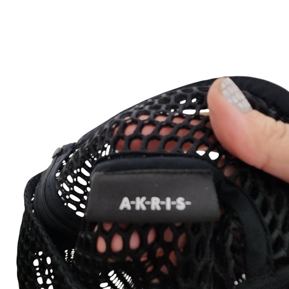 AKRIS Top Womens 8 Black Grid Shirt Mesh Fishnet High Neck Poncho Top Designer - Picture 9 of 12